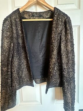 Ark & Co Black and Gold Sequins Bouclé Open-Front Women's Cardigan